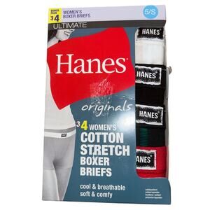 Hanes Original 4-Pair Womens Boxer Brief Panties Cotton Blend Stretch S/5